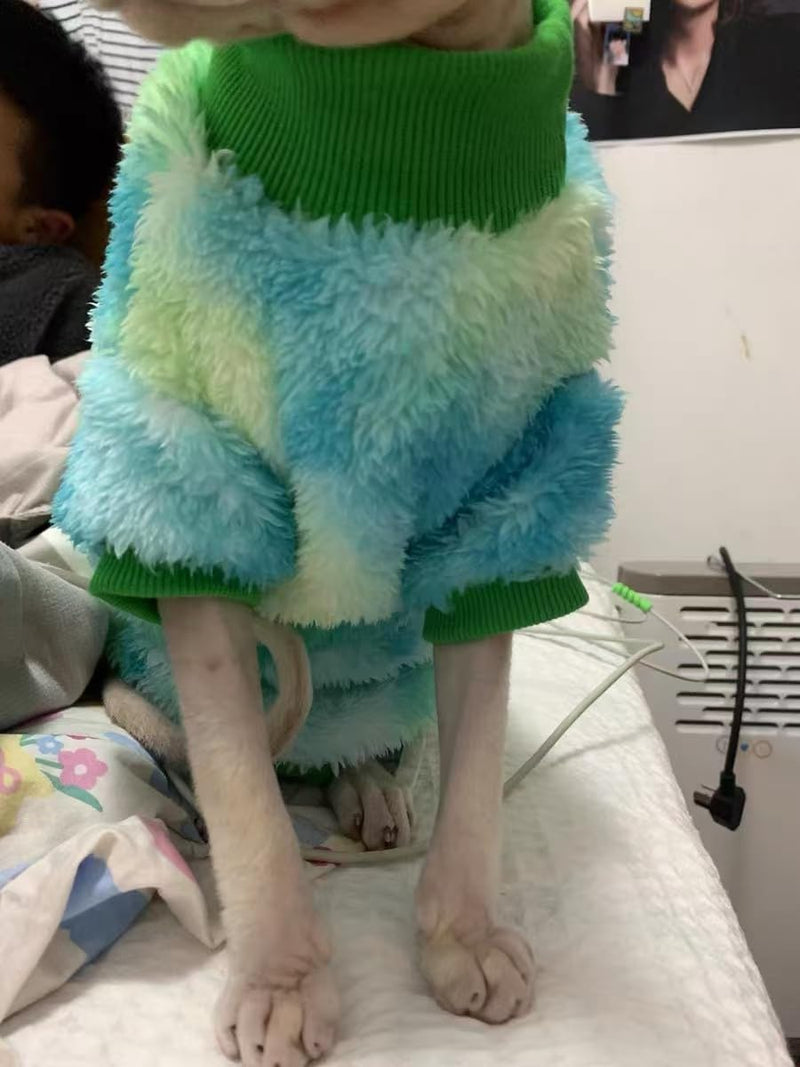 Sphynx Cat Warm Turtleneck Sweater, Thick Soft Double-Sided Fleece Clothes for Cats, Two-Legged Winter Onesie for Cats and Small Dogs,Pjs for Cats and Puppy (Green Tie-dye, S (2-3.5lbs)) Green Tie-dye S (2-3.5lbs) - PawsPlanet Australia