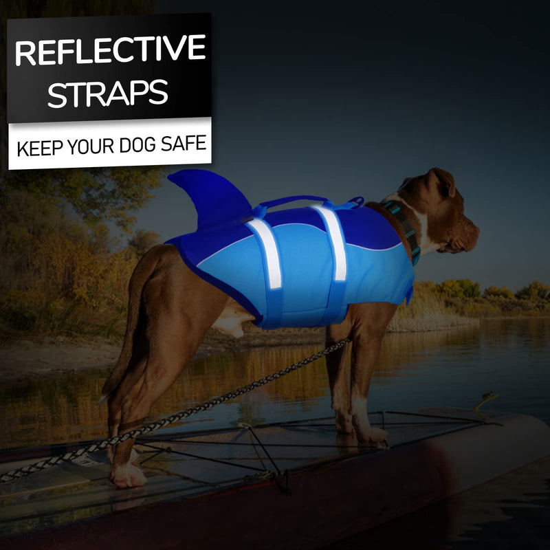 AOFITEE Dog Life Jacket, Dog Life Vest for Swimming, High Flotation Dog Life Vests with Rescue Handle, Reflective French Bulldog Life Jacket, Shark Fin Dog Life Jacket for Small Medium Large Dogs Blue - PawsPlanet Australia