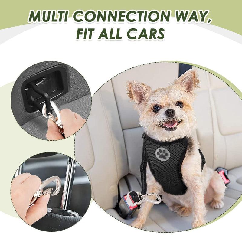 SlowTon Dog Seatbelt, 2 Pack Dog Seat Belt Car Leash Adjustable Elastic Bungee Buffer Heavy Duty Nylon Reflective Pet Safety Tether Connect to Dog Harness for Travel Riding in Vehicle (Daul Clip, B) Black Seatbelt Clip + Carabiner - PawsPlanet Australia