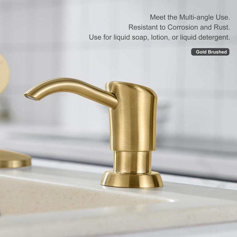 GAGALIFE Built in Sink Soap Dispenser or Lotion Dispenser for Kitchen Sink, Brushed Gold ABS Pump Head, with 17 Ounce Large PET Soap Bottle Gold Brushed - PawsPlanet Australia