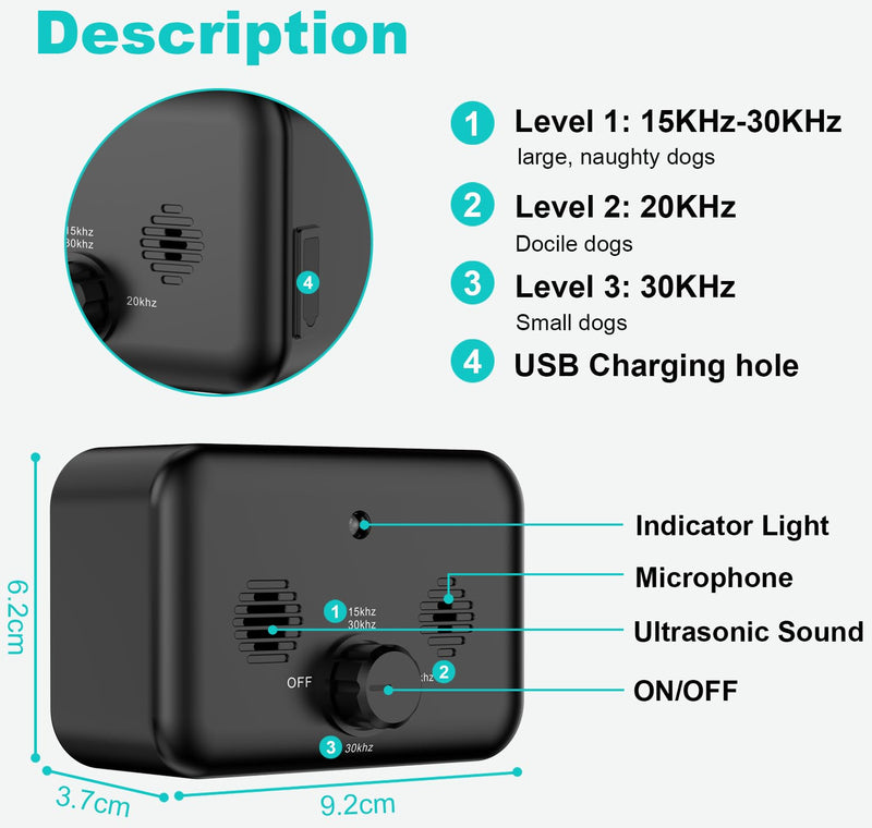 Anti Barking Devices, Auto Dog Bark Control Devices with 3 Modes, Rechargeable Ultrasonic Bark Box Dog Barking Deterrent Devices, Effective Stop Barking Dog Devices for Indoor & Outdoor Use