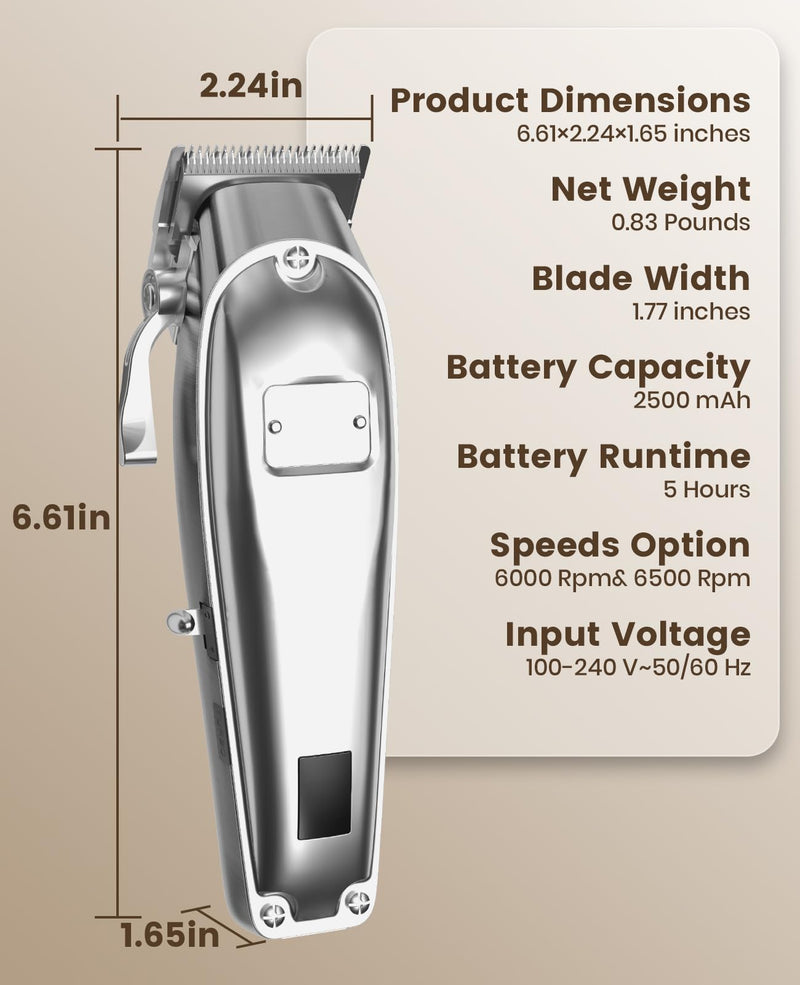 oneisall Dog Grooming Clippers for Thick Heavy Coats,Low Noise Cordless Dog Grooming Kit with Metal Blades, All Stainless Steel, 2 Speeds - PawsPlanet Australia