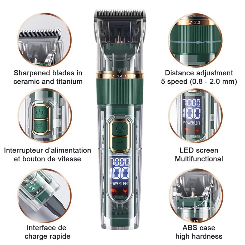 Dog Clippers, Professional Dog Grooming kit, Cat Clipper for Long Hair, with LED Display and 4 Limit Combs, 3-Speed Adjustment, IPX7 Waterproof, Easy Cleaning, Animal Clipper (Green)
