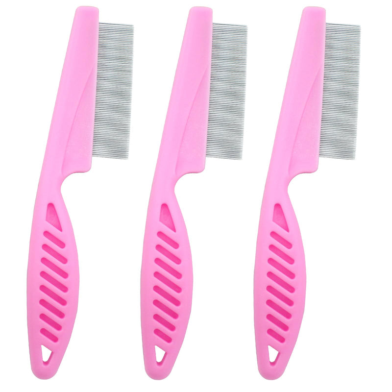 Flea Comb for Dogs and Cats, Metal Pet Lice Comb Fine Tooth Grooming Tool for Remove Anti Fleas and Flea Eggs(3pcs Pink) - PawsPlanet Australia