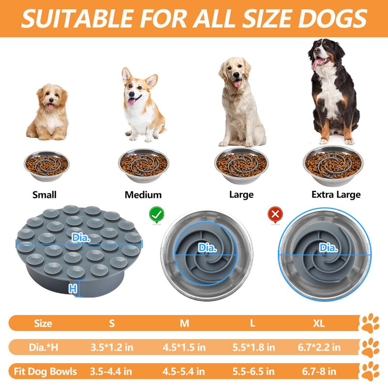 Slow Feeder Dog Bowls Insert, Animire Soft Silicone Slow Eating Dog Food Bowl for Small, Medium and Large Dogs, Compatible with Regular and Elevated Dog Bowls Grey - PawsPlanet Australia