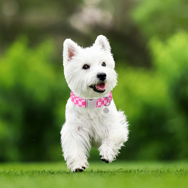 Dog Collar for Summer,Cute Pink Plaid Dog Collar,Cotton Puppy Collar with Adjustable Metal Buckle for Small,Medium,Large Girl Boy Dog S PinkPlaid CC - PawsPlanet Australia