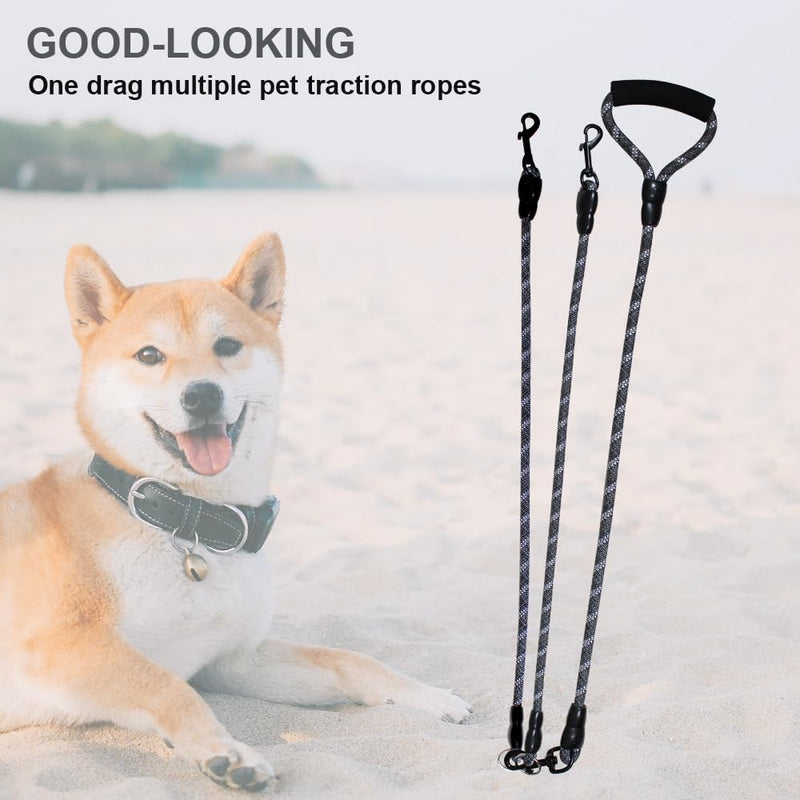 Dual Dog Leash, Reflective Heavy Duty Two Dog Leash for Small Medium Large Dogs, 2 Dog Leashes, 360° Swivel Tangle Free with Comfortable Handle, Support Add to Multiple Rope, Black Double Leashes - PawsPlanet Australia
