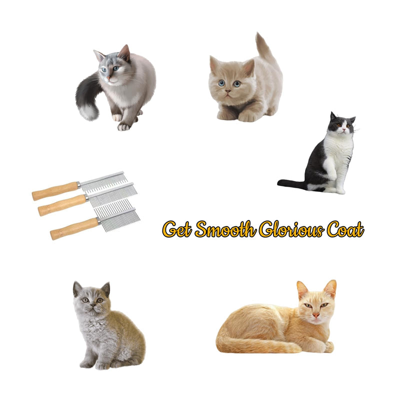 Professional Metal Dog Grooming Comb | 3 PCS Wooden Handled Pet Comb for Dogs and Cats | Removes Tangles, Dematting, Detangling | Great for Matted Hair - PawsPlanet Australia