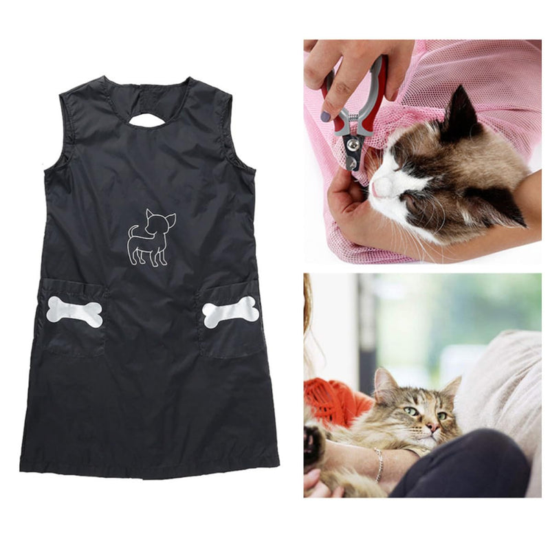 VALICLUD Practical nylon pet shop uniform in black for cats and pets. Comfortable for grooming and home use.