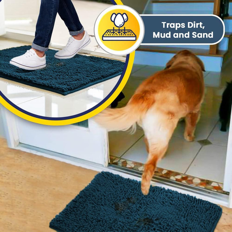 Muddy Mat® | Super Absorbent Door Mat Indoor, Microfiber Quick Dry Chenille Entryway Rug, Non-Slip Front Door Mat, Indoor Mats for Entryway, Machine Washable Pet Rug, Atlantic Blue 30"x19" 19" x 30"