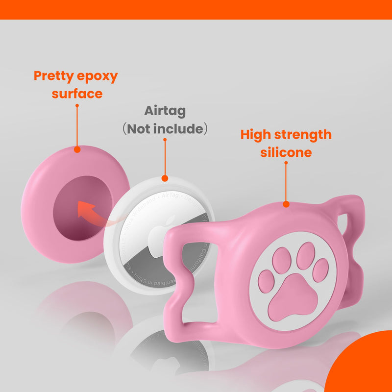 Waterproof Airtag Dog Collar Holder for Apple Air Tag, Silicone Dog Airtag Holder for Dogs & Cat Collars(Pink) Pink - PawsPlanet Australia
