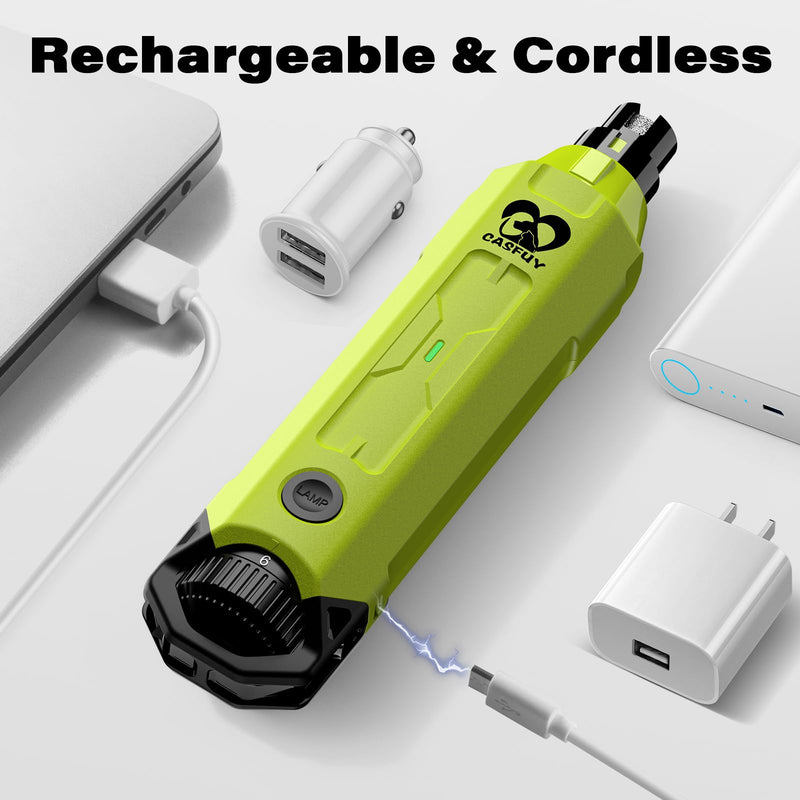 Casfuy 6-Speed Dog Nail Grinder - Newest Enhanced Pet Nail Grinder Super Quiet Rechargeable Electric Dog Nail Trimmer Painless Paws Grooming & Smoothing Tool for Large Medium Small Dogs Green