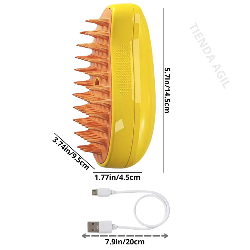 Hair Brush for Pets with Steam Function, Soft Rubber Bristles, Water or Essential Oil Reservoir, Non-Slip Grip, Easy Cleaning, for Dogs and Cats (Yellow) Yellow - PawsPlanet Australia