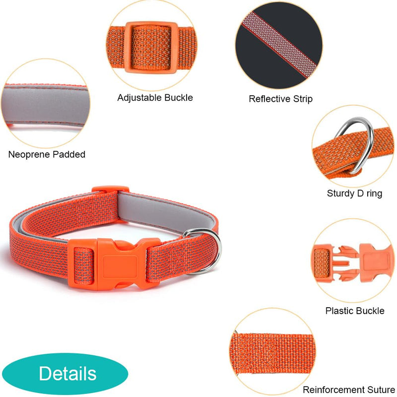 Full Reflective Dog Collar Adjustable Soft Padded Nylon Pet Collars Durable D-Ring Quick Release Buckle Working Collars for Small Medium Large Dogs (Orange, S) S : Width 5/8", Length 10-16" Orange