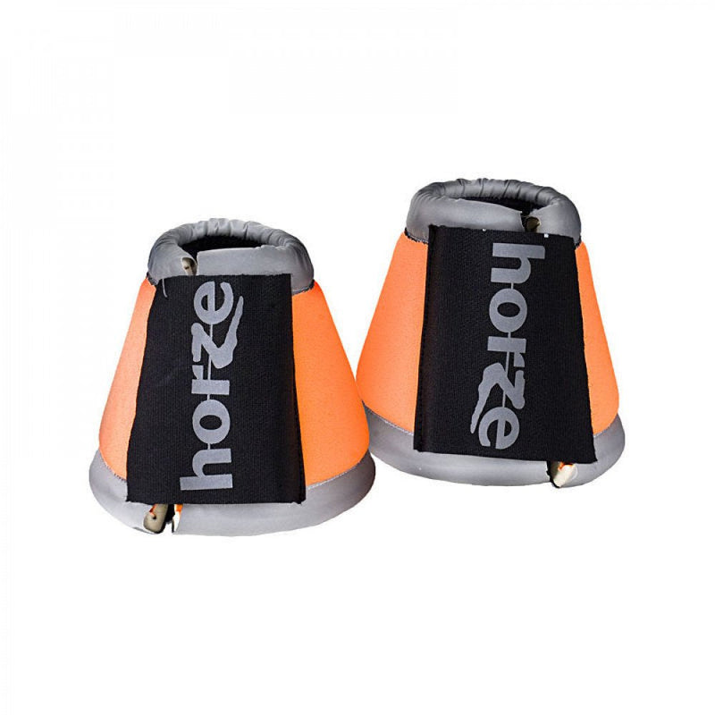 Horze High-Visibility Reflective Neoprene Horse Bell Boots for Nighttime Horseback Riding - Orange - XL