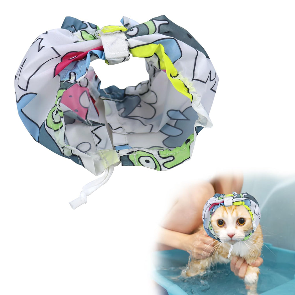 2 Pack Pet Shower Cap for Ears Protection Adjustable Cats Ear Cover Waterproof Snood Earmuffs for Grooming Bath Cat Head Wrap Hat Bathing Supplies for Small Dogs Sphynx Reusable