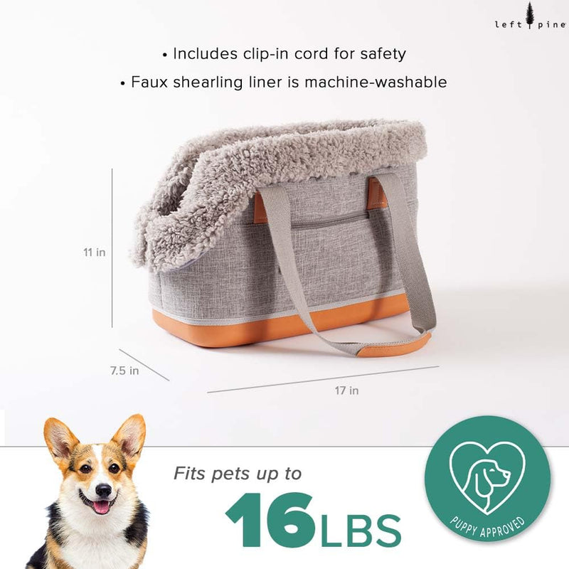 LeftPine x P.L.A.Y. Deluxe Dog Carrier Purse - Soft Sided Pet Travel Tote for Small Dogs & Puppies up to 16 Pounds - Built-in Safety Leash, Machine Washable, Removable Liner, Zipper Pocket (Gray) Grey - PawsPlanet Australia