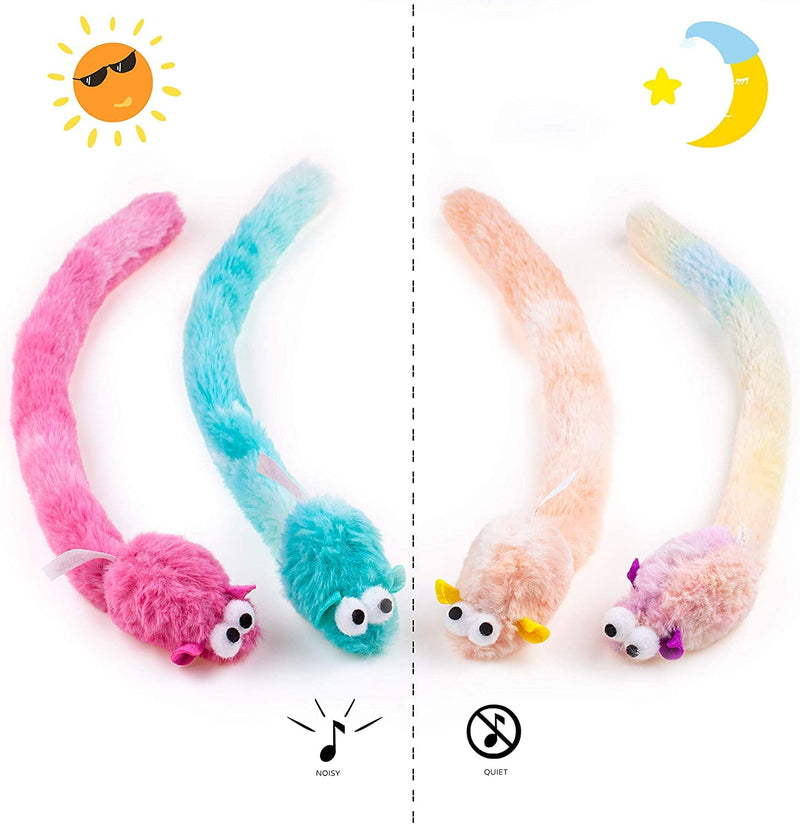 CHIWAVA 4 Packs 15 Inch Long Soft Plush Cat Toys Mice with Bell Rustle Sound Small Mouse Activity Interactive Toy Plush Mice with Bell