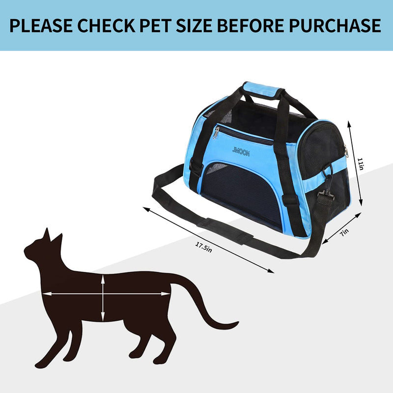 JMOON Soft-Sided Pet Carrier Bag - Airline Approved for Cats and Dogs - Foldable Comfort Travel Carrier 17.5"L x 7.0"W x 11.0"H Blue - PawsPlanet Australia