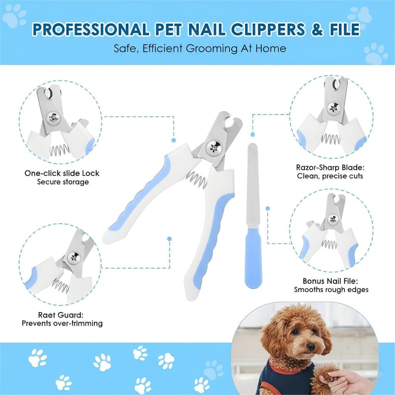 Dog Brush Grooming Kit 10pcs for Shedding, Pet Grooming Kit, Self-Cleaning Slicker Brush, Dematting Rake, Nail Clipper/Trimmer for Dogs,Cats,Rabbits& Small Animals - PawsPlanet Australia