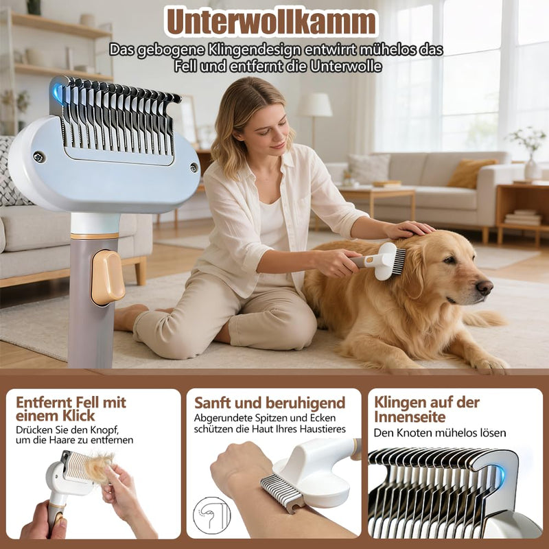 3-in-1 Cat Brush Long Hair and Dog Brush, Versatile Self-Cleaning Hair Comb, Stainless Steel Comb Removes Unwanted Hair and Untangling Knots, Massage Bristles, One Button Hair Removal