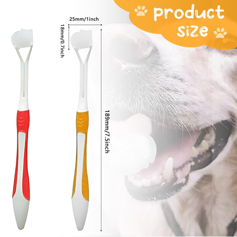 Pack of 2 Teeth Brushing Dog Toothbrush Cat Toothbrushes Dog Toothbrush for Pet Dental Care Triple Head Toothbrush for Easy Oral Care (Red and Yellow)