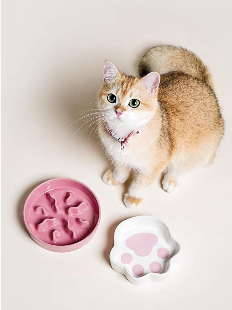 Ceramic Slow Feeder Dog Bowls Small Breed, 0.5 Cups Dog Food Dish for Fast Eaters, Puzzle Bowl for Small Dogs and Cats, 5.5 Inch-Pink Pink - PawsPlanet Australia