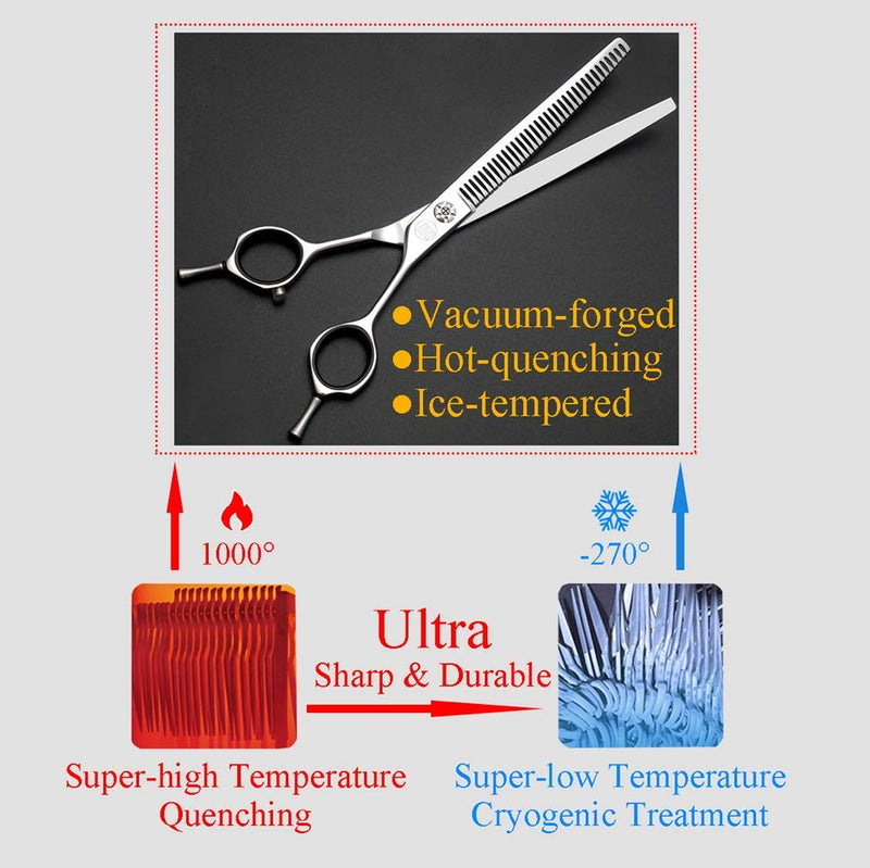 Moontay Professional 7.0" Dog Grooming Chunkers Scissors, Upward Curved Pets Grooming Thinning/Blending Shears - Japan 440C Stainless Steel for Pet Groomers or Family DIY Use 7.0 inches - PawsPlanet Australia