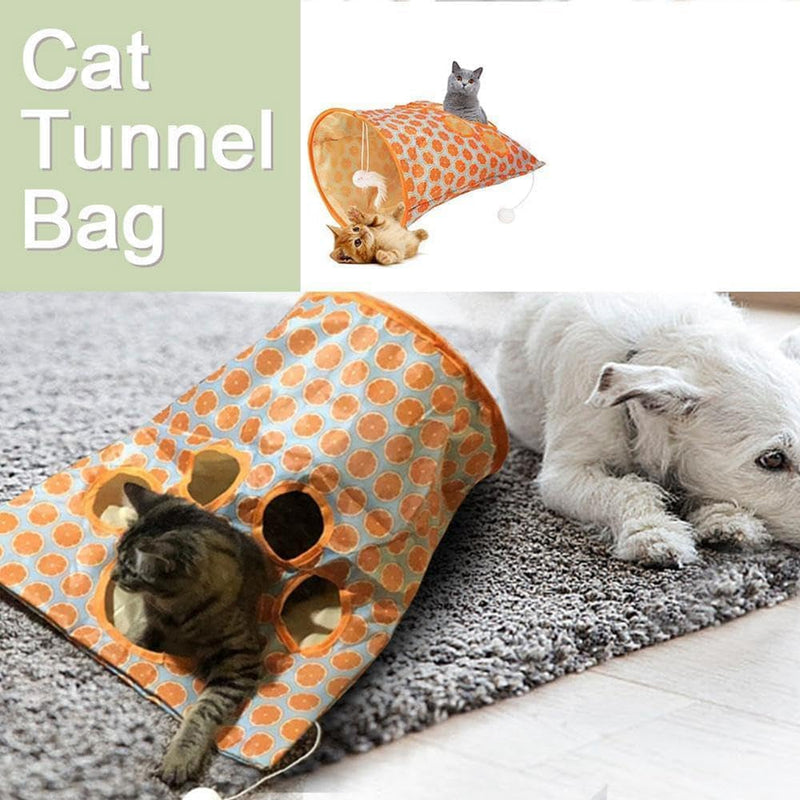 Cat Tunnel Bags for Indoor Cats, Cat Tunnel Toy,Collapsible Pet Tunnel Tube Bags Indoor Toy with Fun Ball, Cat Self Interactive Toys for Kittens Puppy Exercising Hiding Training(Orange) - PawsPlanet Australia