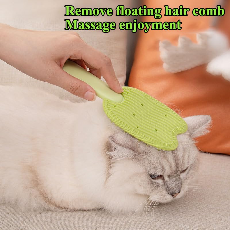 Cat Brush for Shedding Dog Brush Hair Cleaning Comb Bath Massage Tool for Shedding & Grooming, Remove Loose Hair, Cat Shape, Silicone Bristles (Green) Green - PawsPlanet Australia