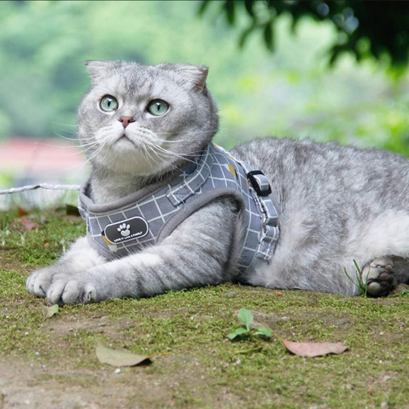 FEimaX Dog Harness and Leash Set, No-Pull Breathable Soft Mesh Puppy Vest Harness Reflective Adjustable Pet Harnesses for Small Medium Dogs and Cats - Outdoor Easy Control for Walking Plaid Grey XS (Chest 10.2-11.4'') - PawsPlanet Australia