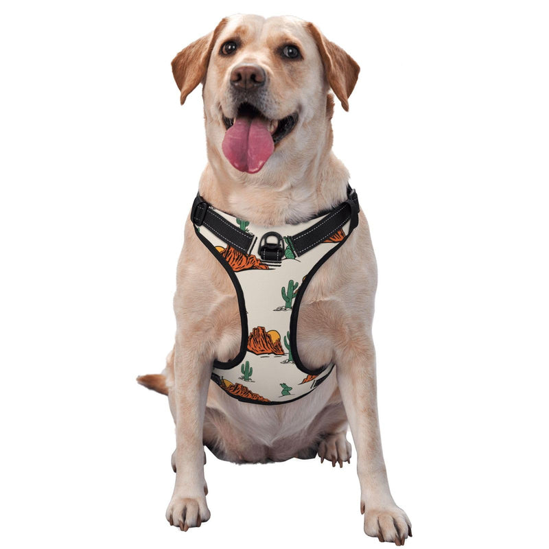 No Pull Dog Harness for Large Dogs Easy Walk Dog Vest Adjustable Collars Harnesses & Leashes Set Breathable Oxford Outdoor Walking Safety Reflective Strip Western Theme Cactus Cowboy Prints - PawsPlanet Australia