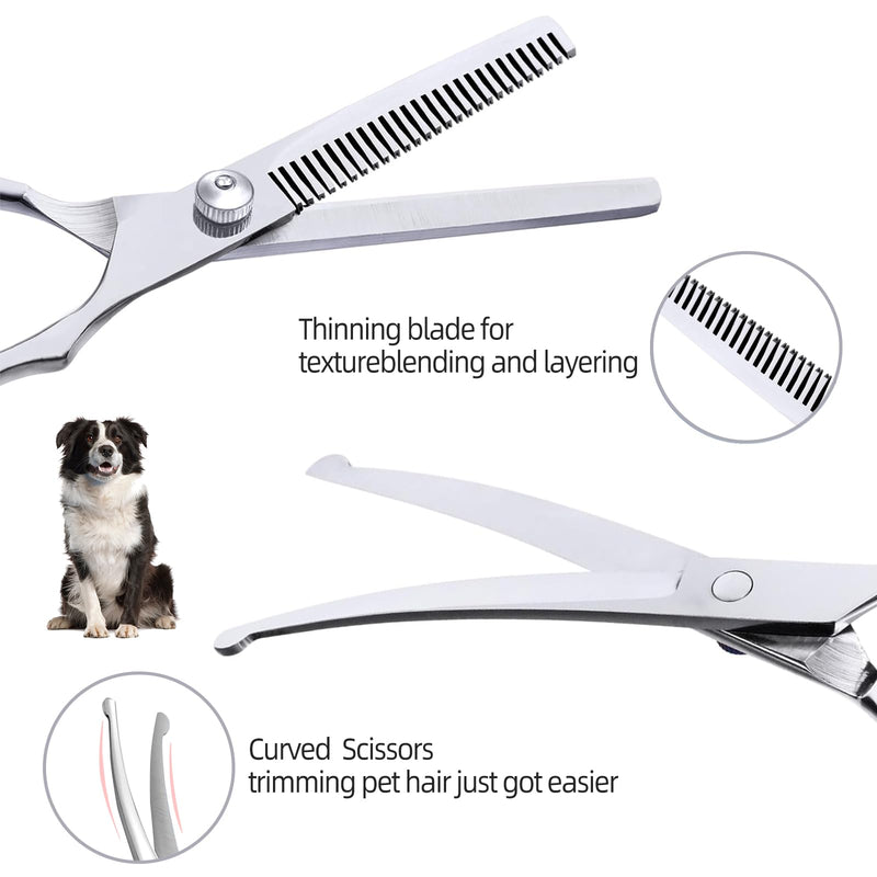Multifunctional 7 in 1 Dog Grooming Scissors with Safety Round Tip, Stainless Steel Grooming Kit with Titanium Coating for Dogs and Cats at Home - PawsPlanet Australia