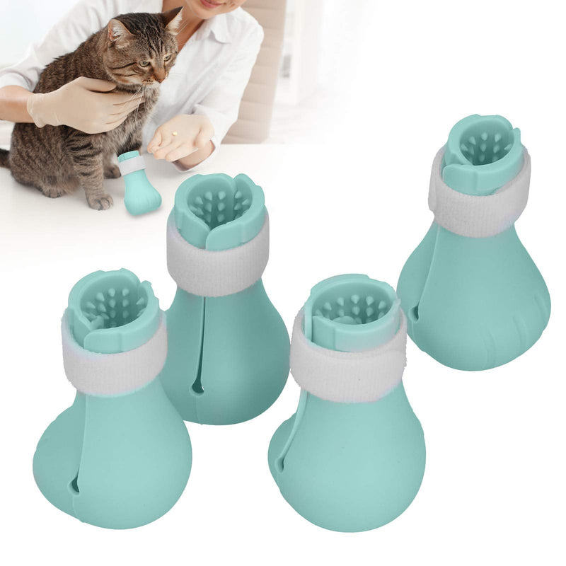Pack of 8 Anti-Scratch Boots for Cats, Silicone Adjustable Cat Paw Protection, Nail Cover, Paw Shoes, Leak Protection, Paw Cat for Cats Home, Bathing, Caring, Shaving, Check (Green) Green