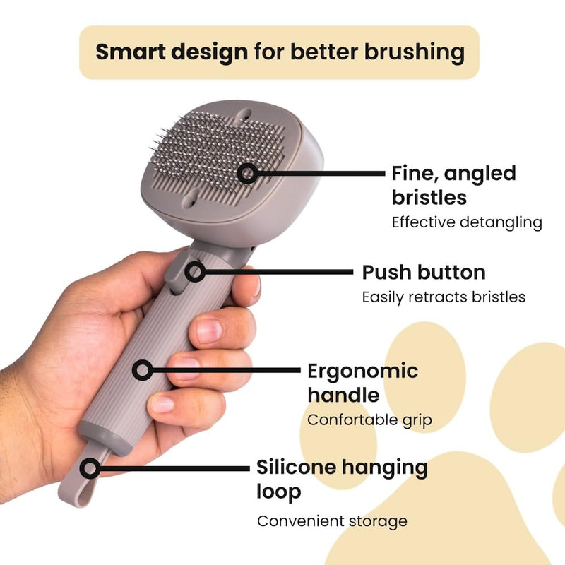 Bark&Bliss Self Cleaning Slicker Brush – Skin-Friendly Deshedding Grooming Tool for Dogs & Cats, Suitable for Shedding & Long-Haired Pets, Puppy Brush, Pet Grooming Brush, Cat Brush for Shedding - PawsPlanet Australia
