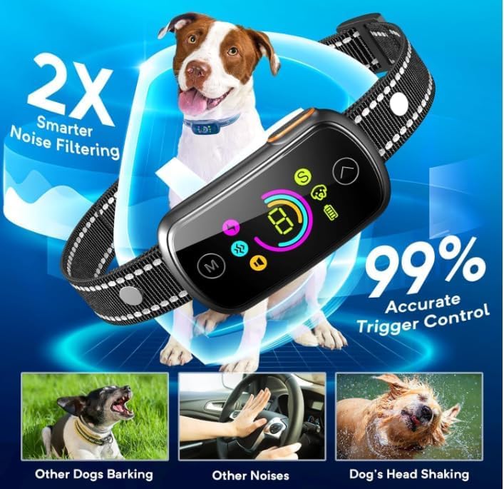 Bark Collar Seepark AI Professional Bark Collar for Large Medium Dogs, Smart Dog Bark Collar with Adjustable Beep Vibration Shock and Sensitivity with Replacement Strap01 (Black) Black - PawsPlanet Australia