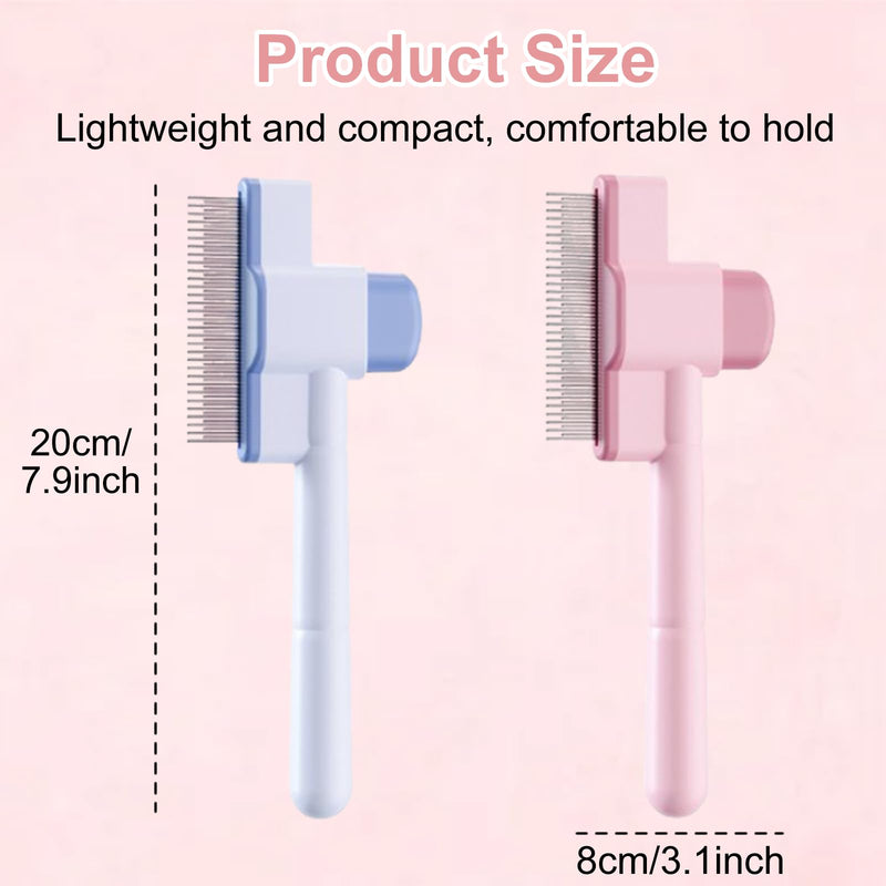 2PCS Flea Comb for Cats Dog Brush for Shedding, Pet Hair Removal Tool with Long & Short Stainless Steel Metal Teeth and Release Button Self-Cleaning for Shedding and Tangles (Pink+Blue) Pink+Blue