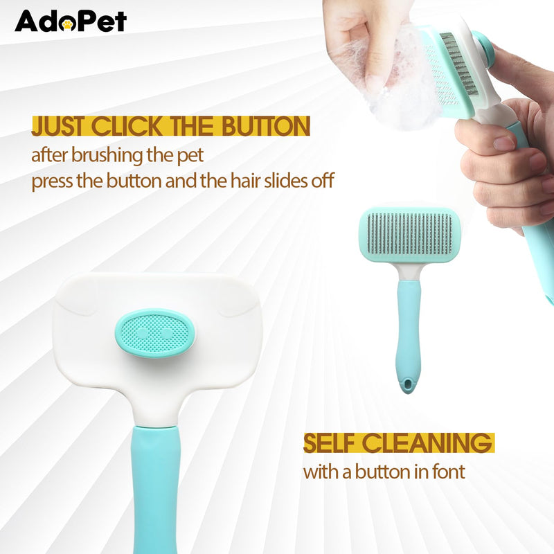 Self-Cleaning Pet Grooming Brush – Smooth Grooming Brush for Dogs and Cats, Easy Hair Removal with the Push of a Button, Gentle Shedding Remover for Small Pets, Comfortable Non-Slip Handle