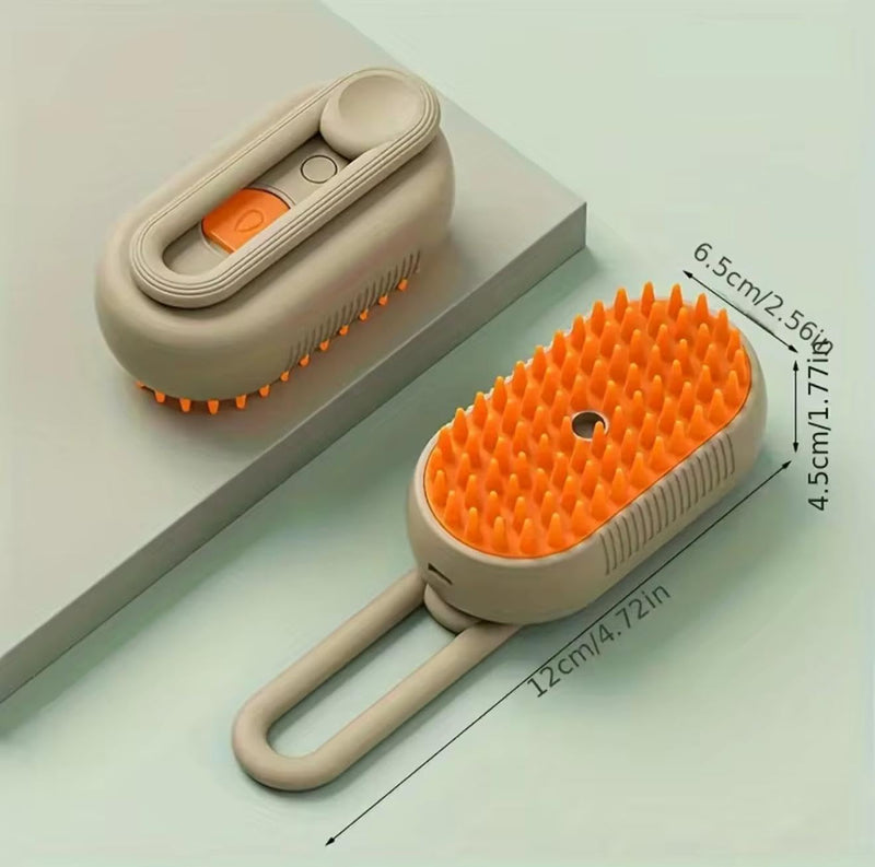3-in-1 Pet Steam Brush for Cats & Dogs - Rechargeable Dog Brush for Shedding, Deshedding Dog Brush With Mist Spray, Anti-Static Comb & Massage for Relaxation, Orange & Khaki Orange and Kaiki - PawsPlanet Australia