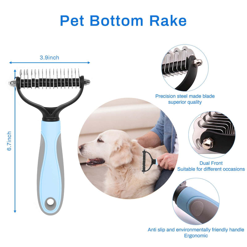 5-in-1 Grooming Kit - Supplies for Short and Long Hair Dogs, Bath Brush, Dematting Rake and Comb (Set of 5, Blue) Set of 5 - PawsPlanet Australia