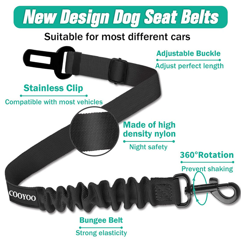 COOYOO Dog Seat Belt,Retractable Dog Car Harness Seat Belt for Car Adjustable Nylon Pet Safety Seat Belts Heavy Duty & Elastic Bungee Buffer 01-Black - PawsPlanet Australia