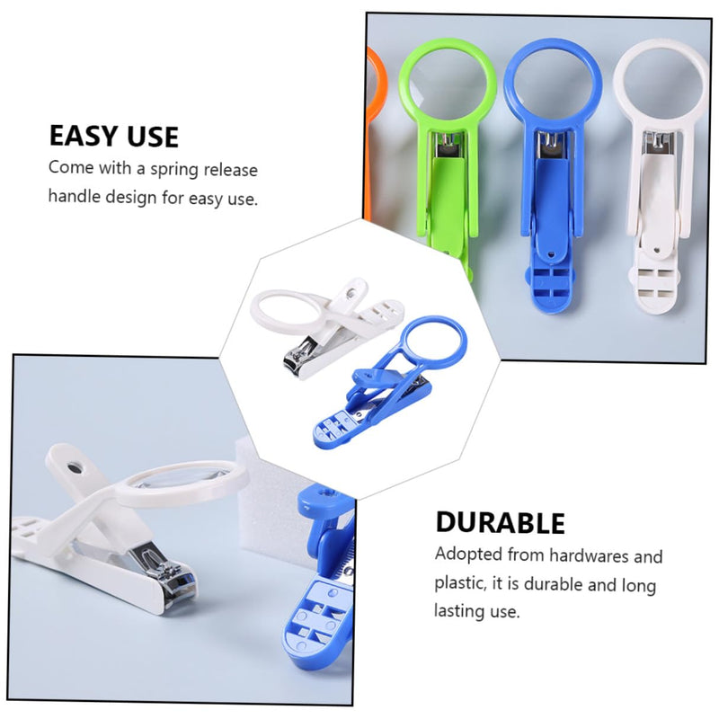 2Pcs Rotatable Magnifying Glass Nail Clippers for Hamster and Hedgehog, Small Pet Paw Cutters White and Blue Handles, Precise Grooming Tool for Pet Living Supplies