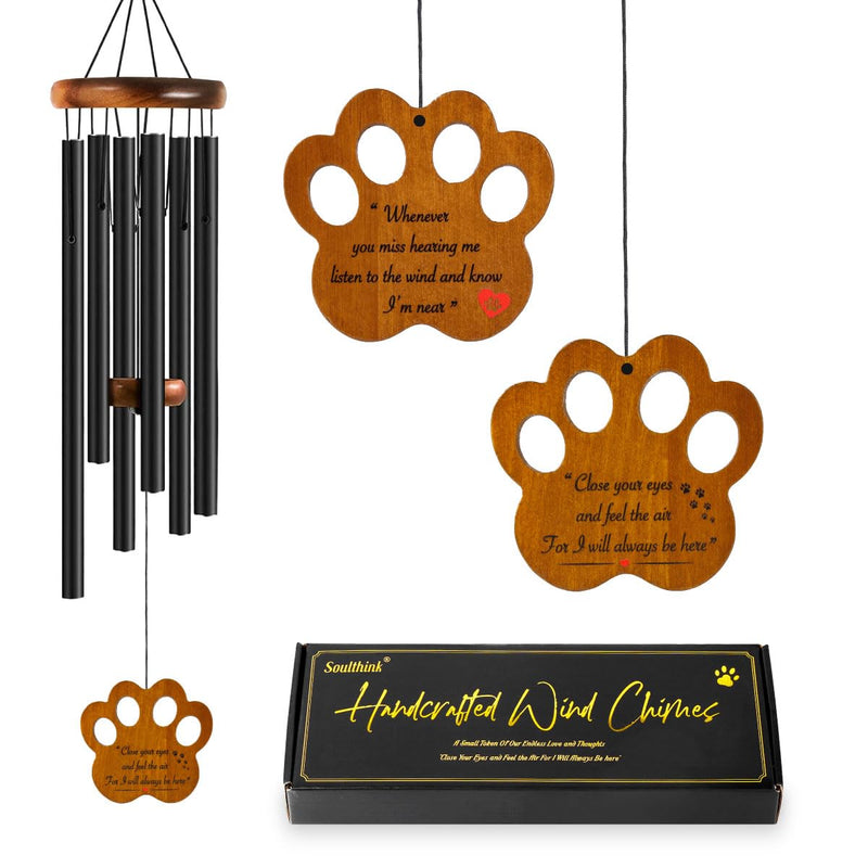 Dog Memorial Gifts for Loss of Dog - Loving Pet Memorial Wind Chimes, Dog Bereavement Gifts with Memorial Poem Gift Cards for The Passing of Dogs and Cats (Midnight Black) Midnight Black