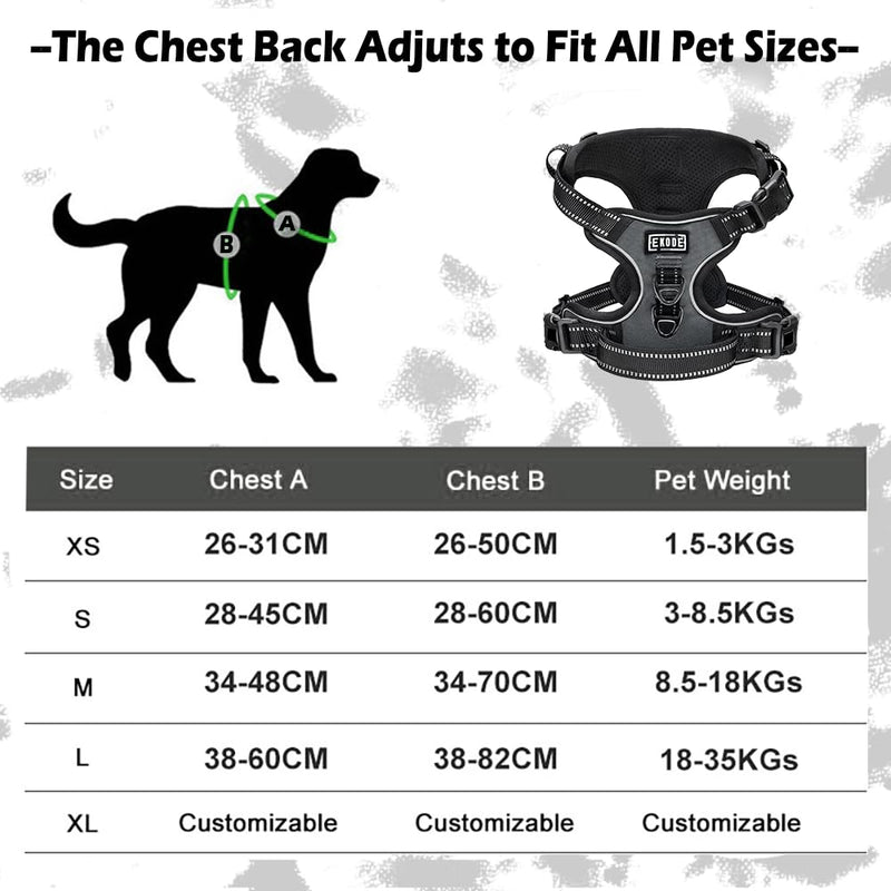 EKODE Dog Harness e - No Pull with Breathable Inner Padding - with 2 Anti Rust Leash Hooks - with Night Reflection Linings Small (S)