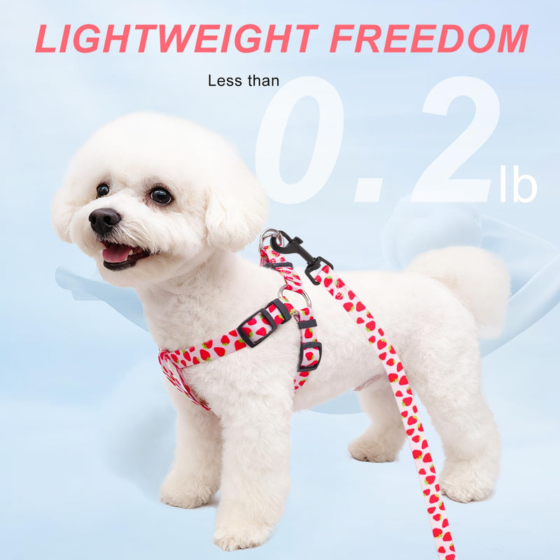BEAUTYZOO Dog Harness Small Sized Dog Girl, No Pull Dog Harness and Leash Set,Step in Soft Light Puppy Vest, No Choke Heavy Duty Dog Halter with Bell,Breathable Adjustable Nylon Pet Harnesses, Pink S S(Chest:15-21") Pink Strawberry - PawsPlanet Australia