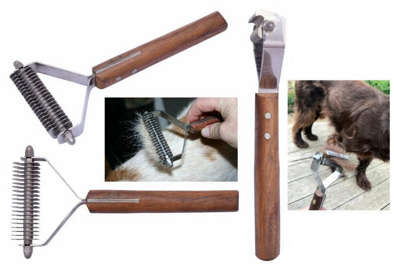 20 Blade Pet Grooming Dematting Tool, Dogs and Cats Hair Stripper/Brush with Wooden Handle, Metal Spring Design for Pets Fur Removal Comb - PawsPlanet Australia