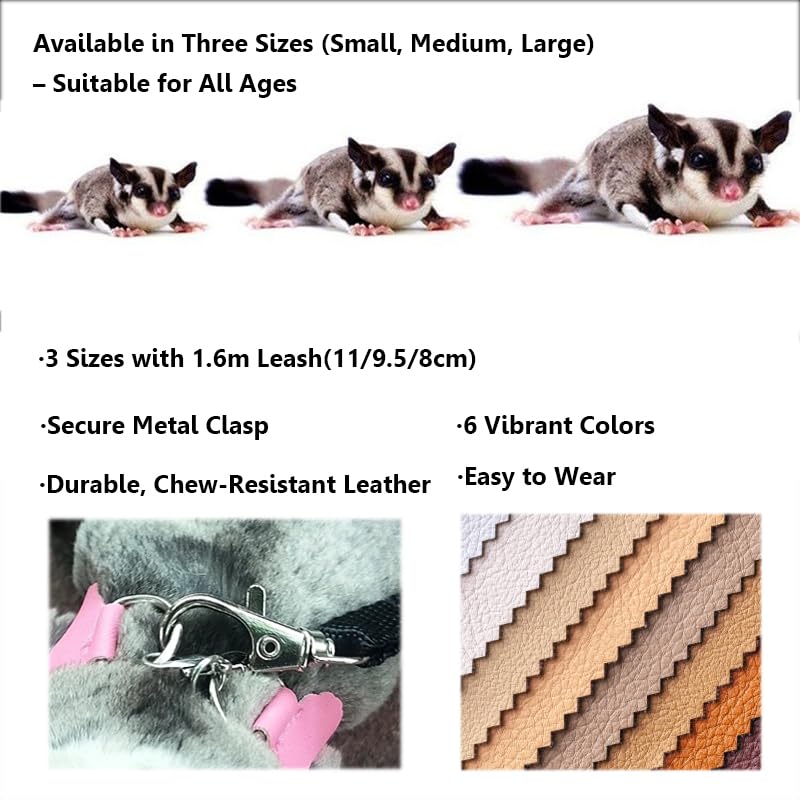 3 Pack Sugar Glider Harness and Leash Set Small Animal Training Walking Vest for Squirrel Hamster Rat Pink - PawsPlanet Australia