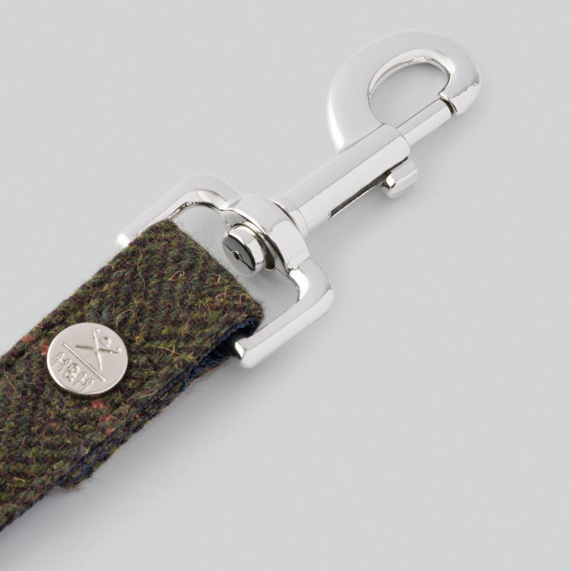 HUGO & HUDSON x HACKETT Tweed Dog Lead Padded Handle, Dark Green Checked Herringbone, 120 x 2.5cm M/L - PawsPlanet Australia
