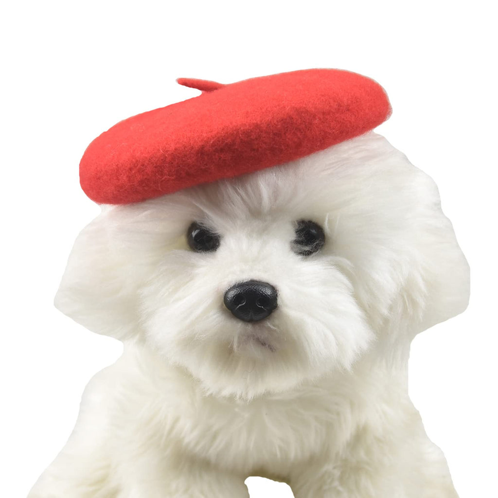 Dog Cat Beret Wool Hat Headband French Artist Beanie Beret Pet Dog Christmas Costume Hair Accessory Photo Props (Red, One Size) Red