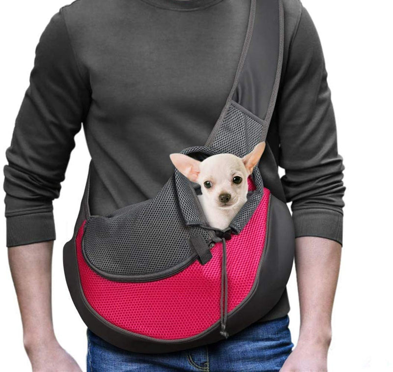 Pet Sling Carrier Bag, Hand-Free Dog Cat Outdoor Travel Shoulder Bag with Adjustable Strap& Zipper L(up to 5 kg) Red-a